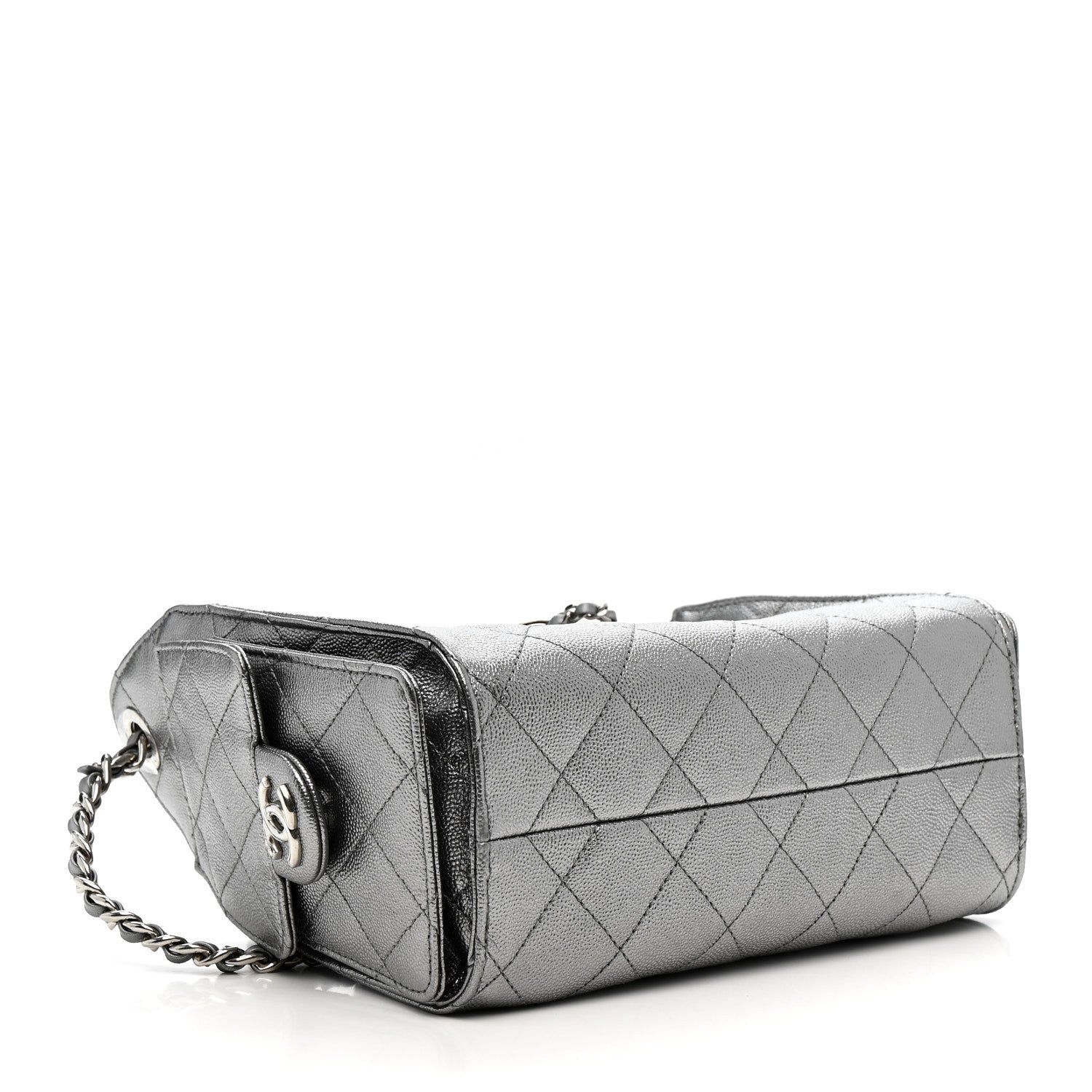 Metallic Caviar Quilted Mini CHNL 25 Handbag Anthracite