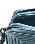 Metallic Caviar Quilted Small Boy Clutch With Chain Turquoise