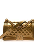 Metallic Patent Calfskin Quilted Medium Boy Flap Gold
