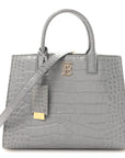 Crocodile Embossed Calfskin Mini Frances Tote Cloud Grey