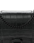 Shiny Calfskin Monochrome Crocodile Embossed Hourglass Chain Bag Black