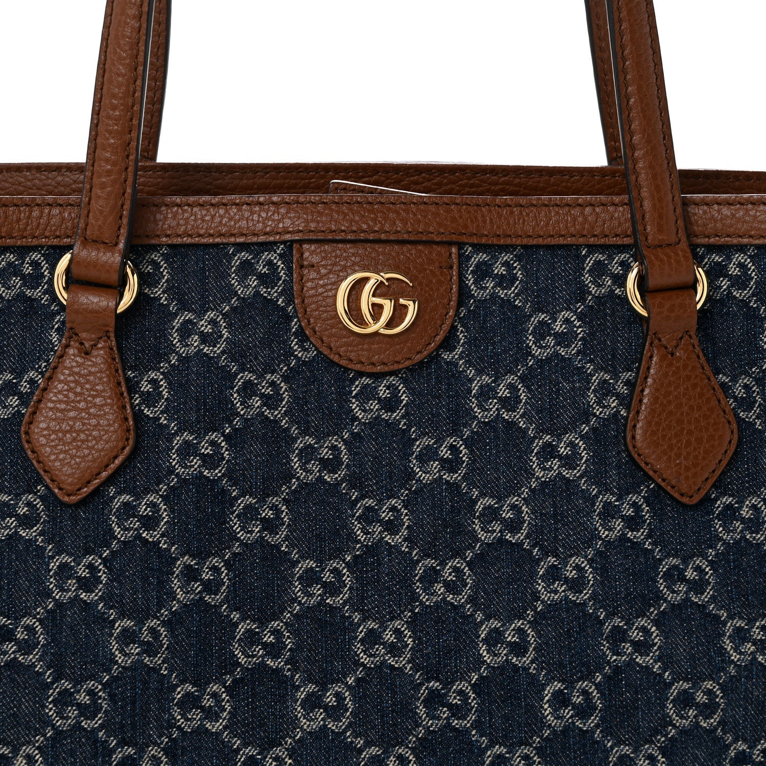 New Denim GG Monogram Medium Ophidia Shopping Tote Blue Tea Cuir