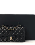 Lambskin Quilted Mini Rectangular Flap Black