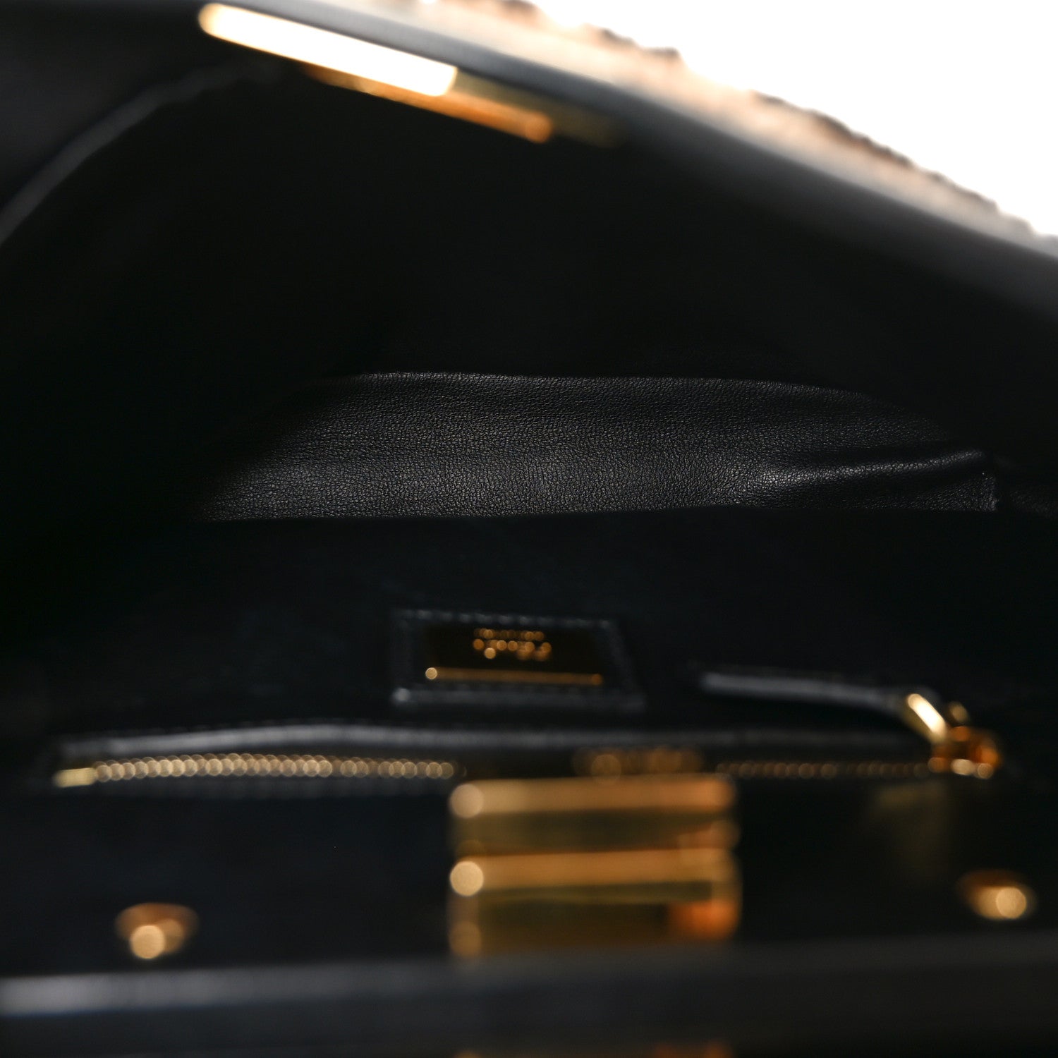 Shearling Nappa Macro FF 1974 Mini Peekaboo Iconic Satchel Tobacco Black