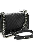 Caviar Chevron Quilted Medium Boy Flap Black