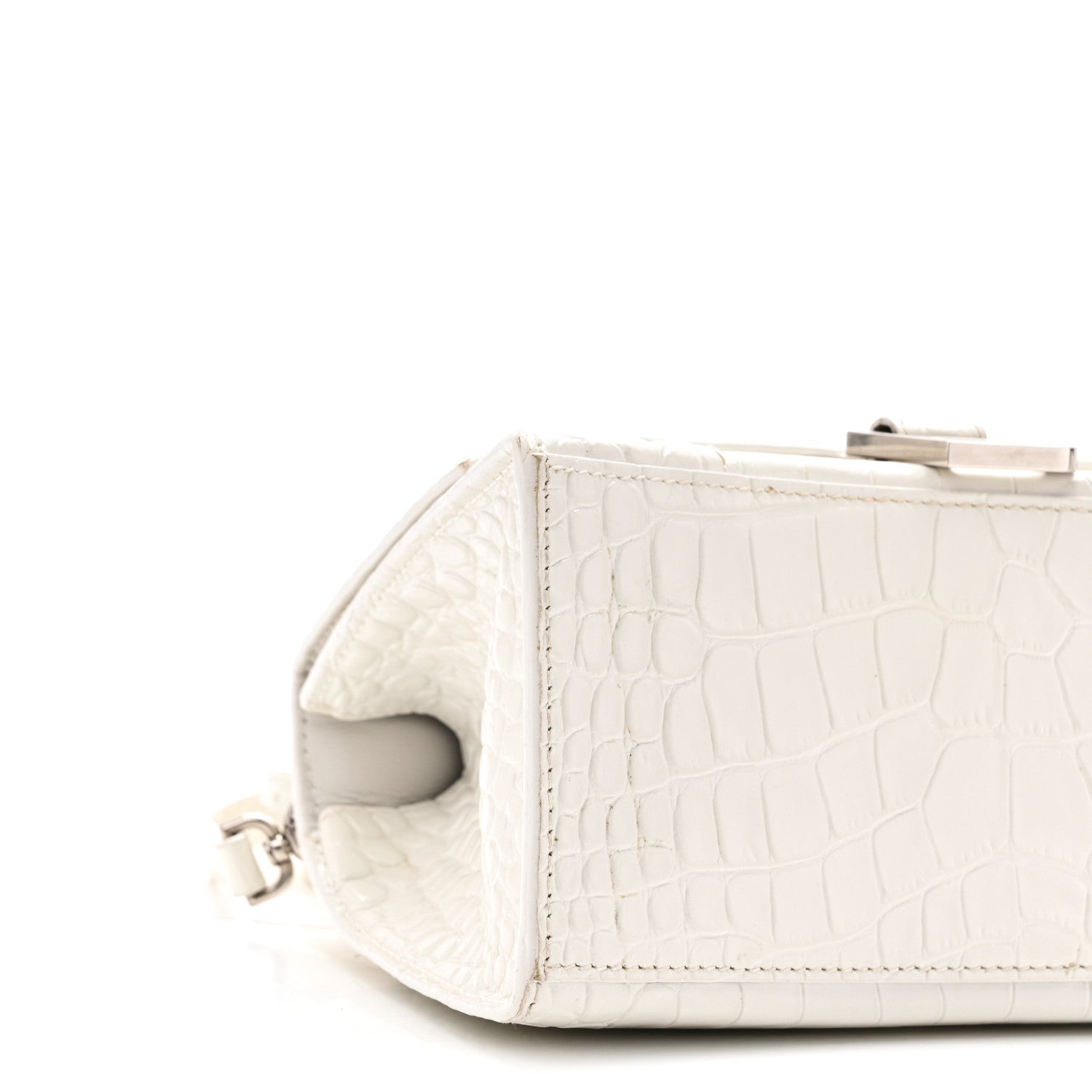 Calfskin Crocodile Embossed Small Hourglass Top Handle Bag White
