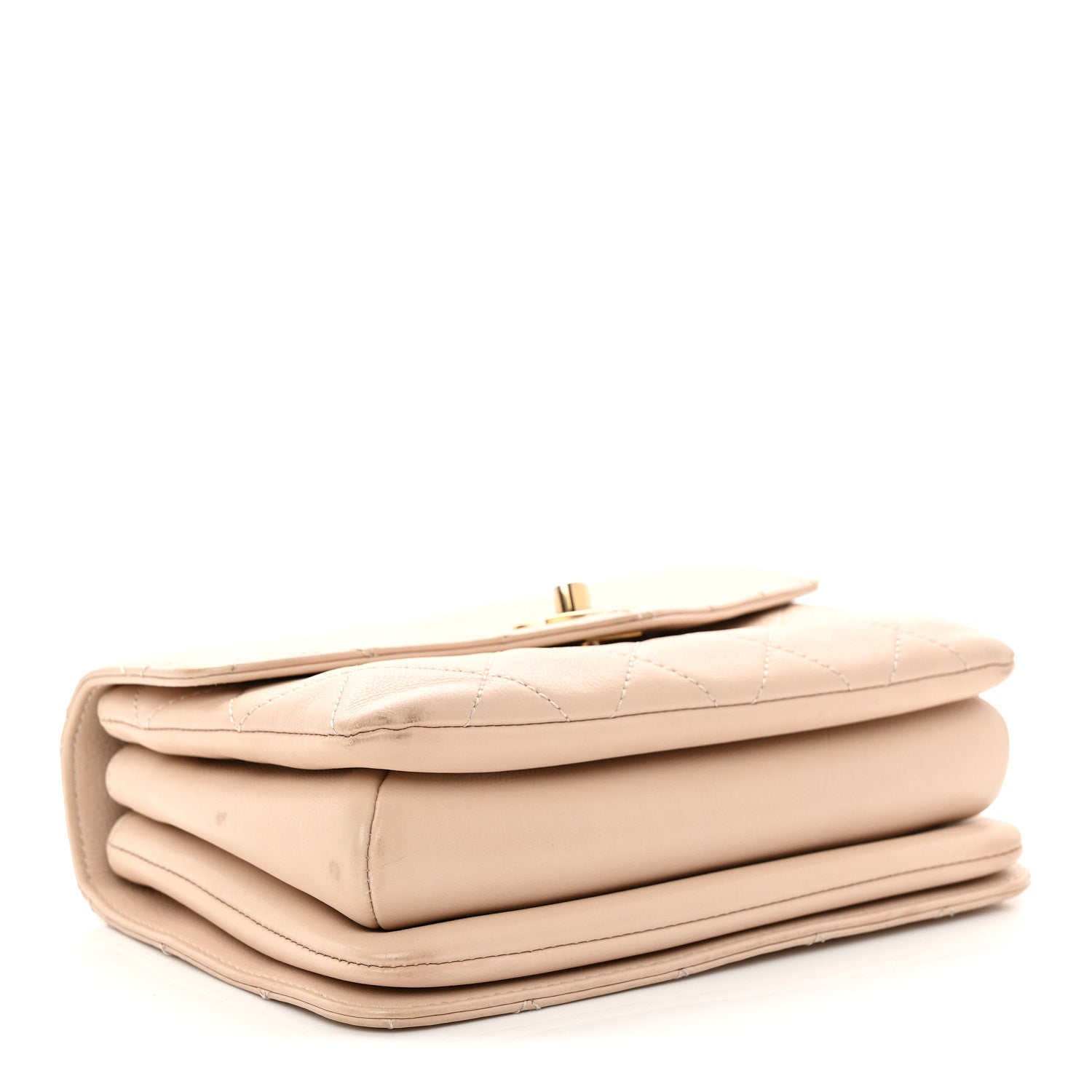 Lambskin Quilted Small Trendy Spirit Top Handle Bag Beige