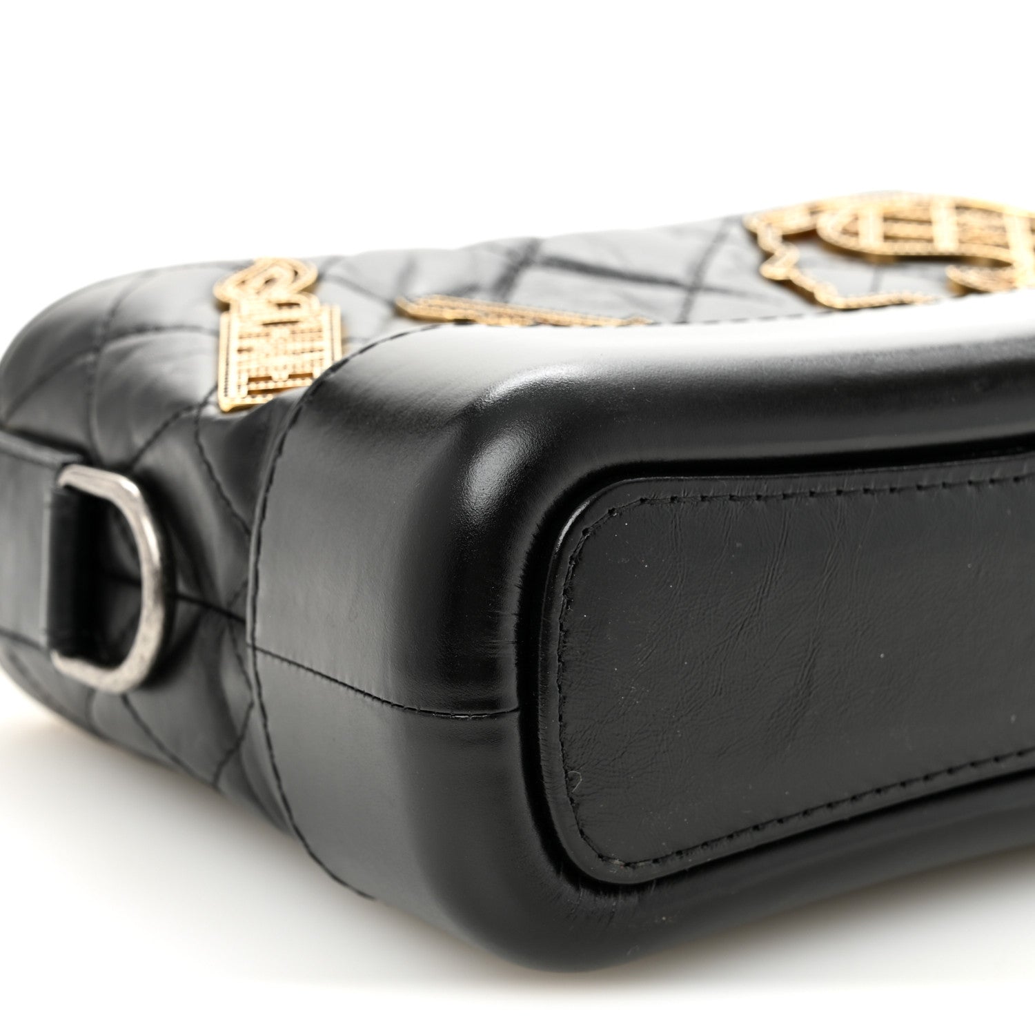 Aged Calfskin Quilted Charms Small Gabrielle Hobo Black
