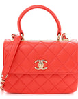 Lambskin Quilted Mini Trendy CC Dual Handle Flap Bag Dark Orange