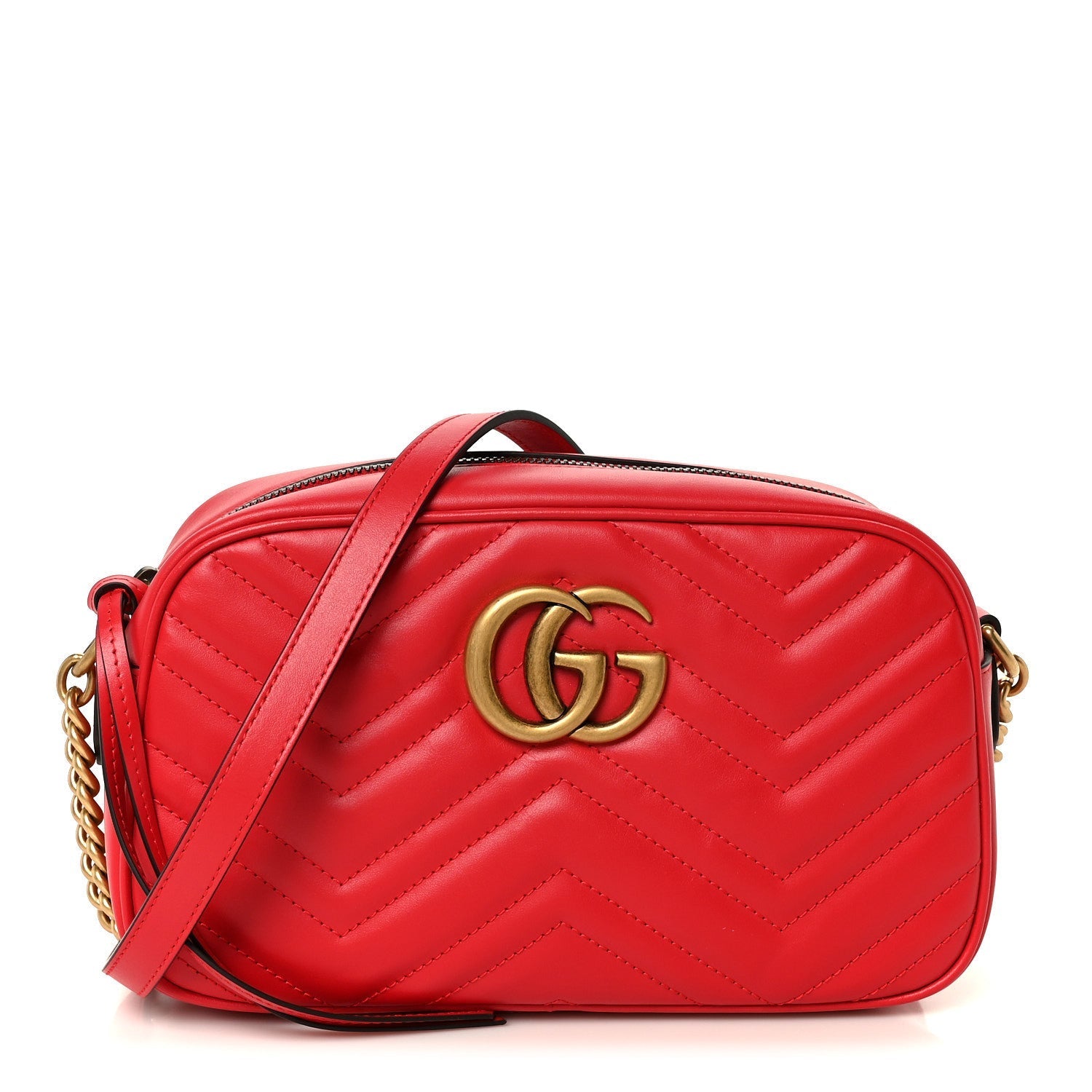 Calfskin Matelasse Small GG Marmont Chain Shoulder Bag Hibiscus Red