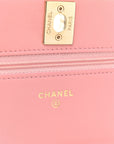 Lambskin Chevron Quilted Trendy CC Wallet On Chain WOC Pink