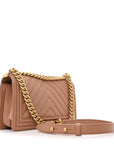 Caviar Chevron Quilted Medium Boy Flap Brown