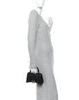 Shiny Box Calfskin Hourglass Top Handle Bag XS Black