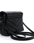 Calfskin Y Quilted Monogram Monochrome Toy Loulou Crossbody Bag Black