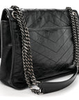 Crinkled Calfskin Matelasse Monogram Medium Niki Chain Satchel Black