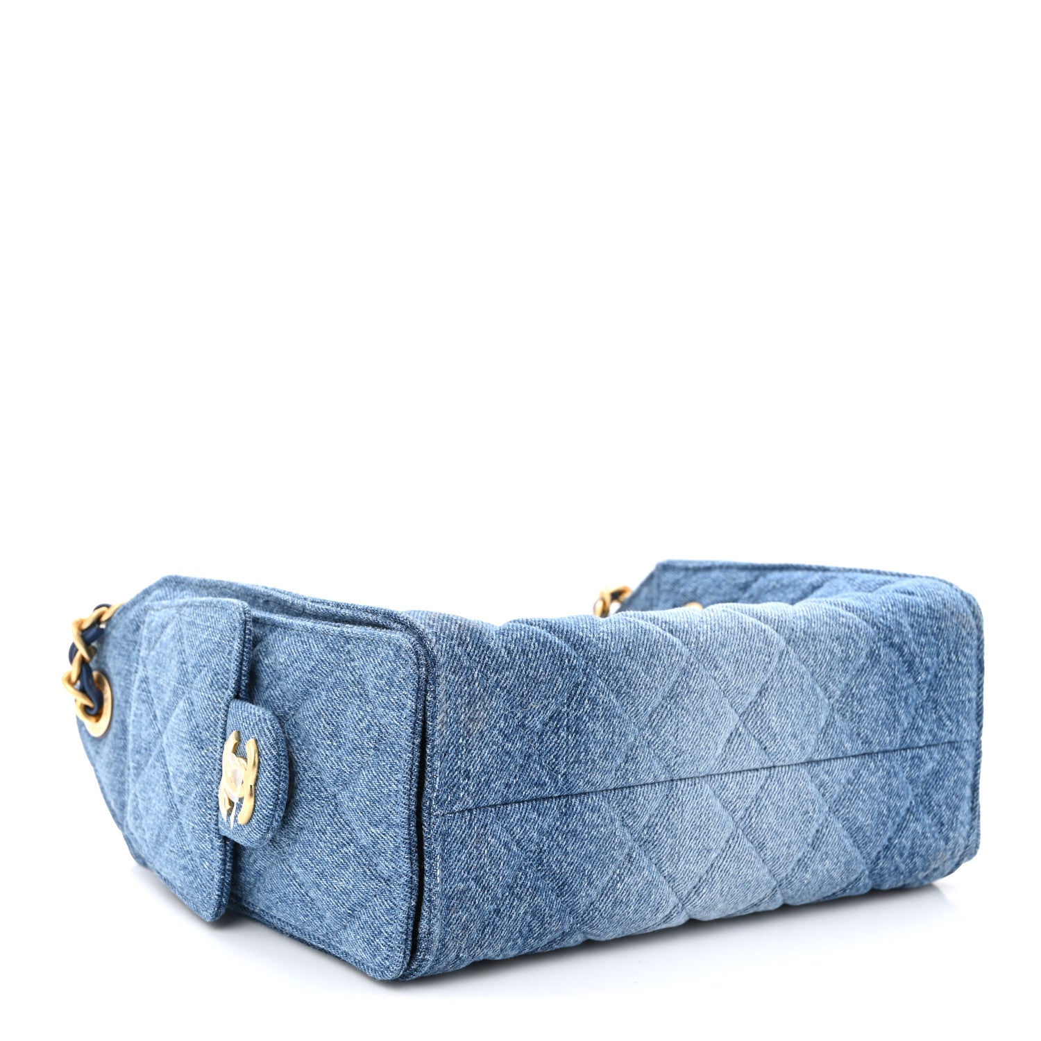 Washed Denim Quilted Mini CHNL 25 Handbag Blue