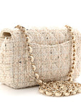 Tweed Quilted Mini Rectangular Flap Off White