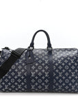 Calfskin Shadow Monogram Keepall Bandouliere 50 Ink Blue White