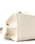 Semi Shiny Calfskin Crocodile Embossed Neo Classic Silver Hardware Nano City Crossbody White