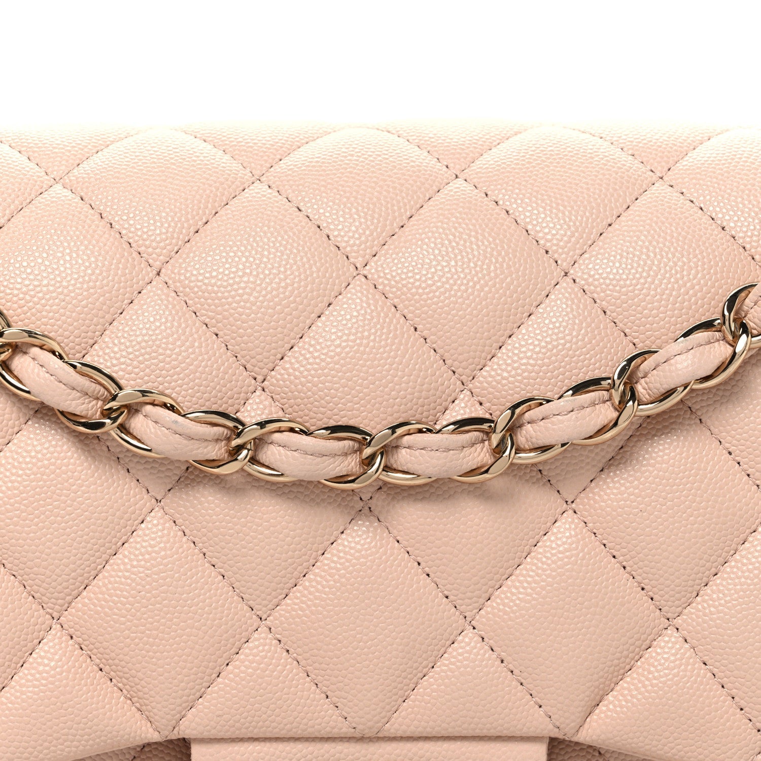 Caviar Quilted Jumbo Double Flap Light Beige