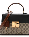 GG Supreme Monogram Calfskin Small Padlock Top Handle Bag Beige Black Cuir