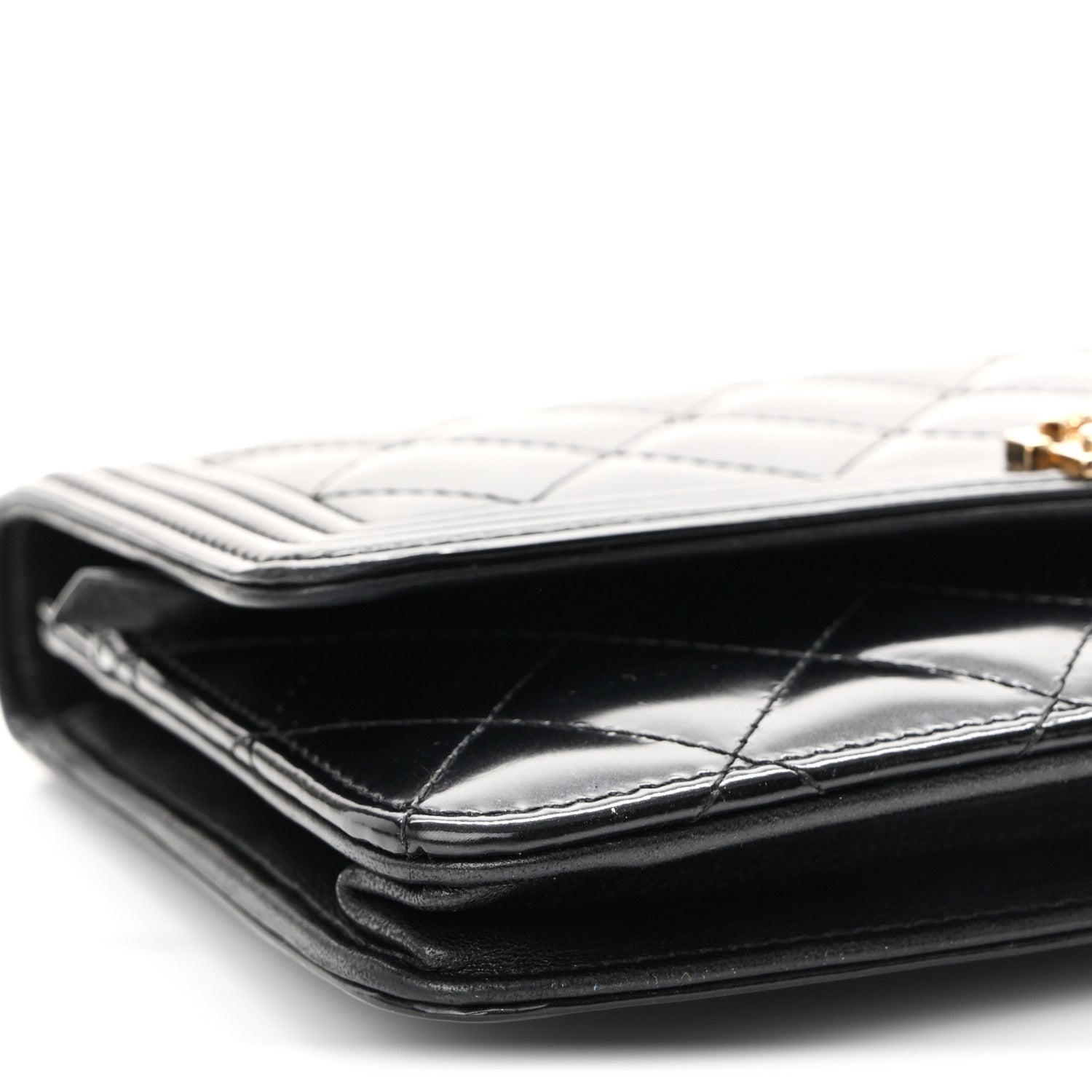 Glazed Calfskin Quilted Boy Wallet On Chain WOC Black