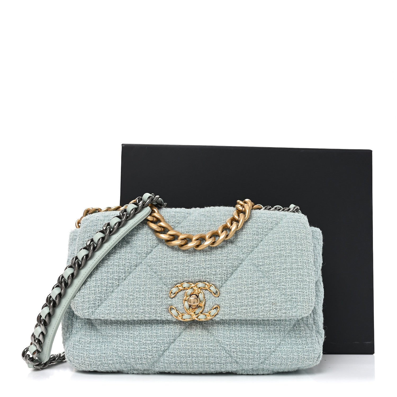 Tweed Quilted Medium CHNL 19 Flap Blue Multicolor