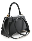 Shiny Box Calfskin Small Hourglass Top Handle Bag Black