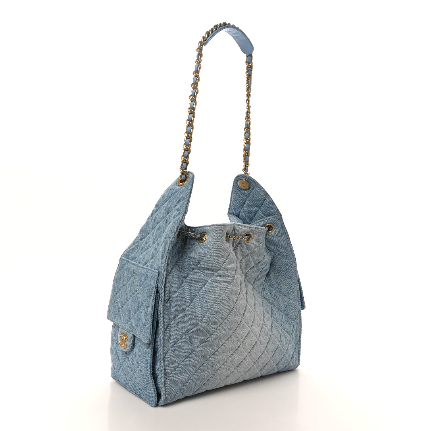Washed Denim Quilted Medium CHNL 25 Handbag Blue