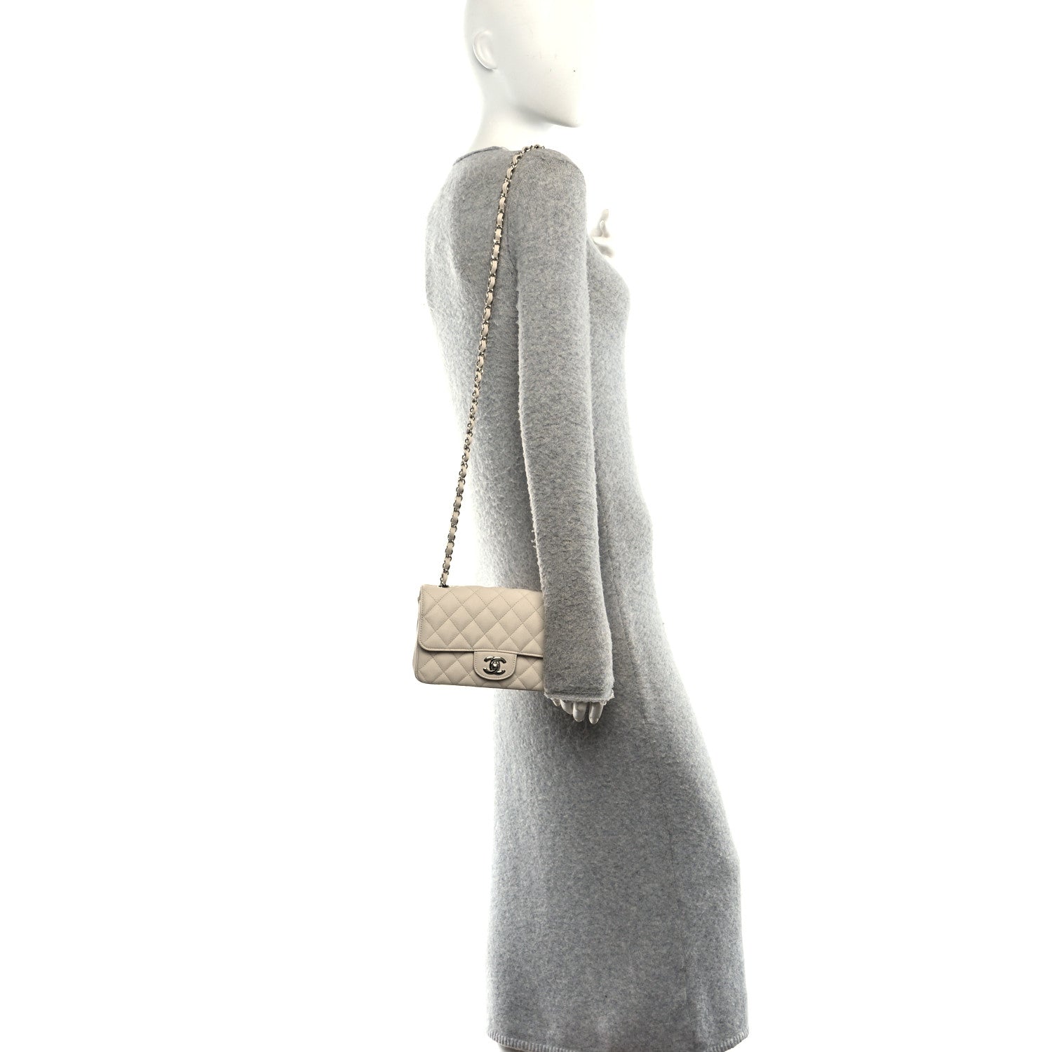 Caviar Quilted Mini Rectangular Flap Light Beige
