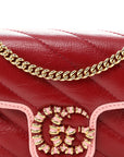 Azalea Calfskin Enamel Matelasse Diagonal Super Mini Torchon GG Marmont Shoulder Bag New Cherry Red Wild Rose