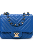 Lambskin Chevron Quilted Mini Square Flap Blue