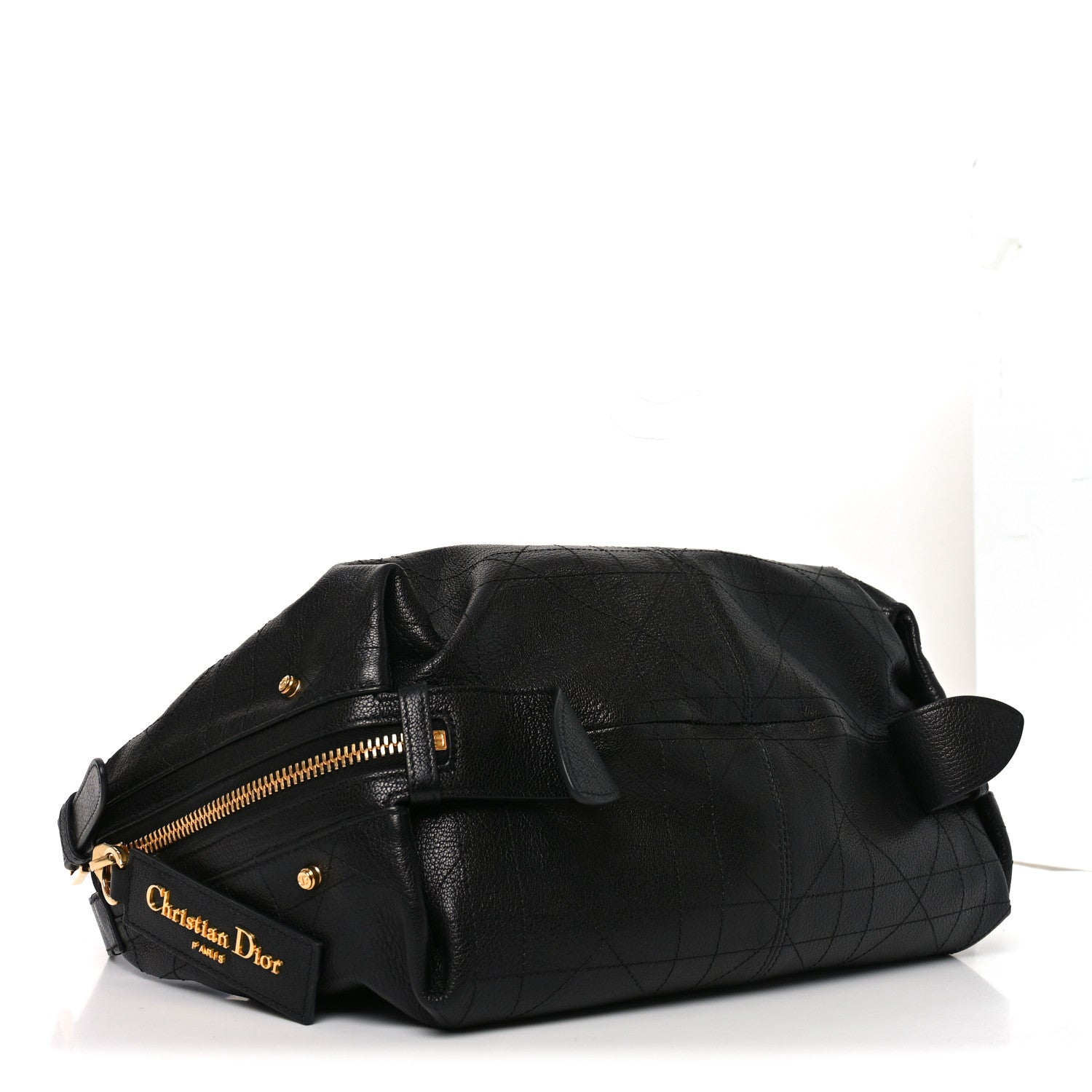 Shiny Grained Calfskin Macrocannage Medium D-Journey Bag Black