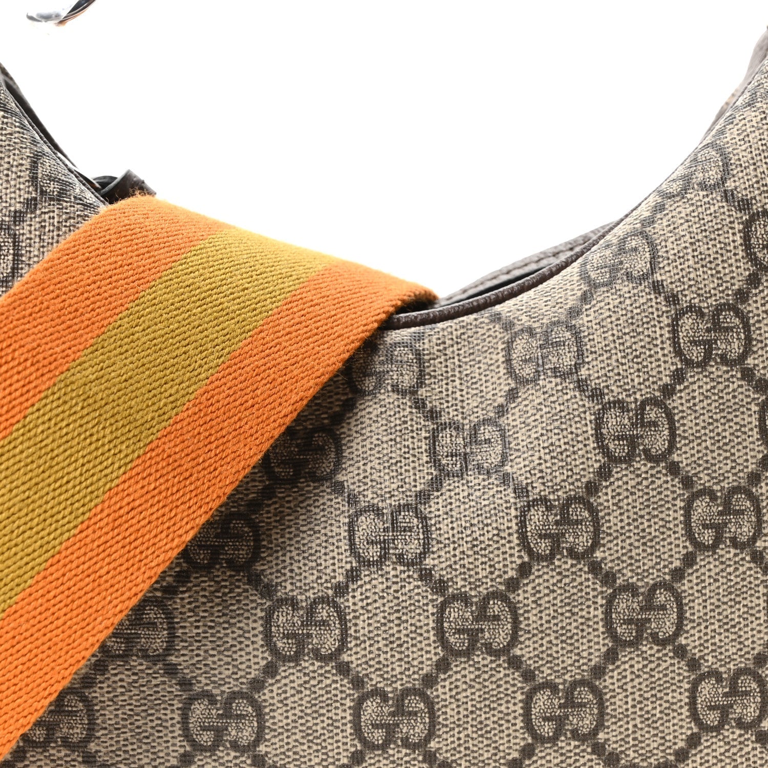 GG Supreme Monogram Textured Calfskin Web Small Attache Shoulder Bag Beige Ebony New Acero