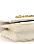 Shiny Crumpled Calfskin Quilted CHNL 19 Wallet On Chain WOC White