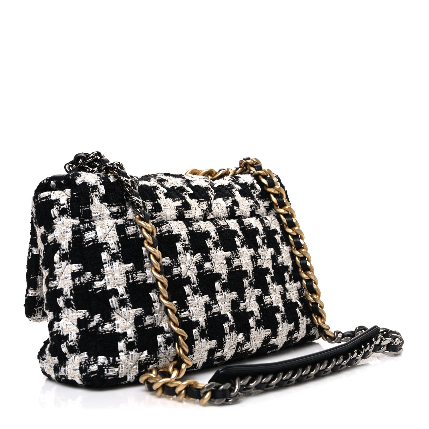 Tweed Quilted Large CHNL 19 Flap Black Ecru White