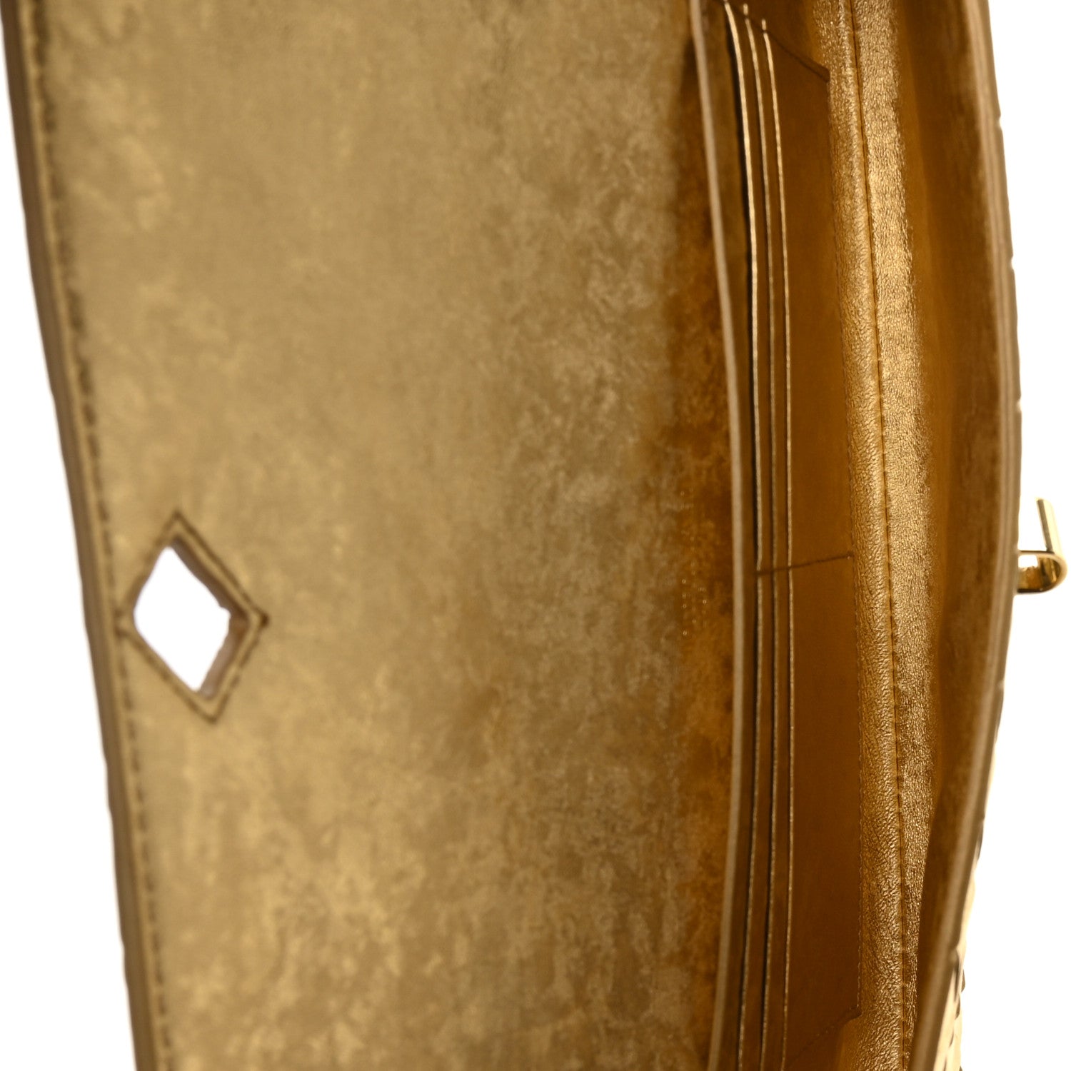 Metallic Satin Lambskin Intrecciato Long Andiamo Top Handle Clutch Gold