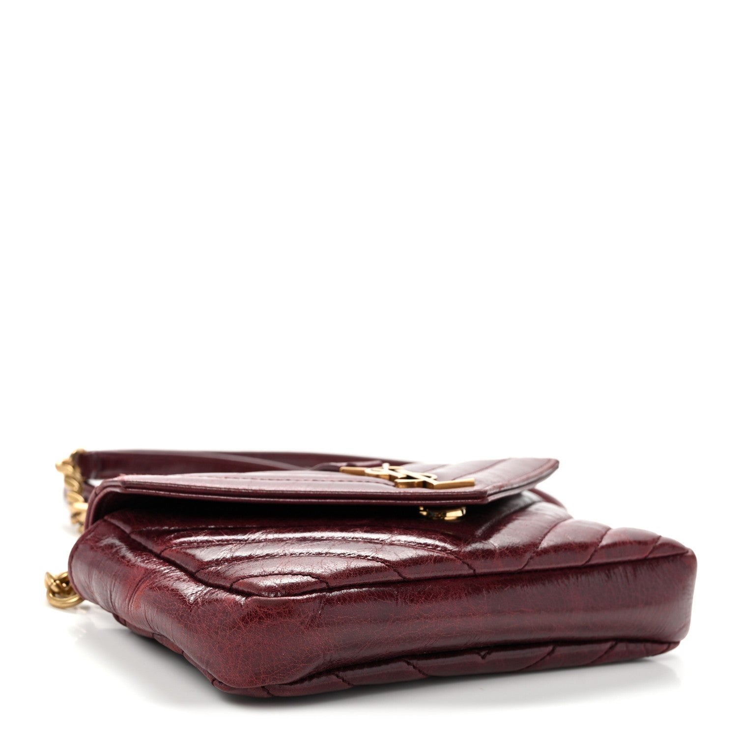 Shiny Calfskin Matelasse Chevron Monogram Mini College Bag Deep Hot Wine
