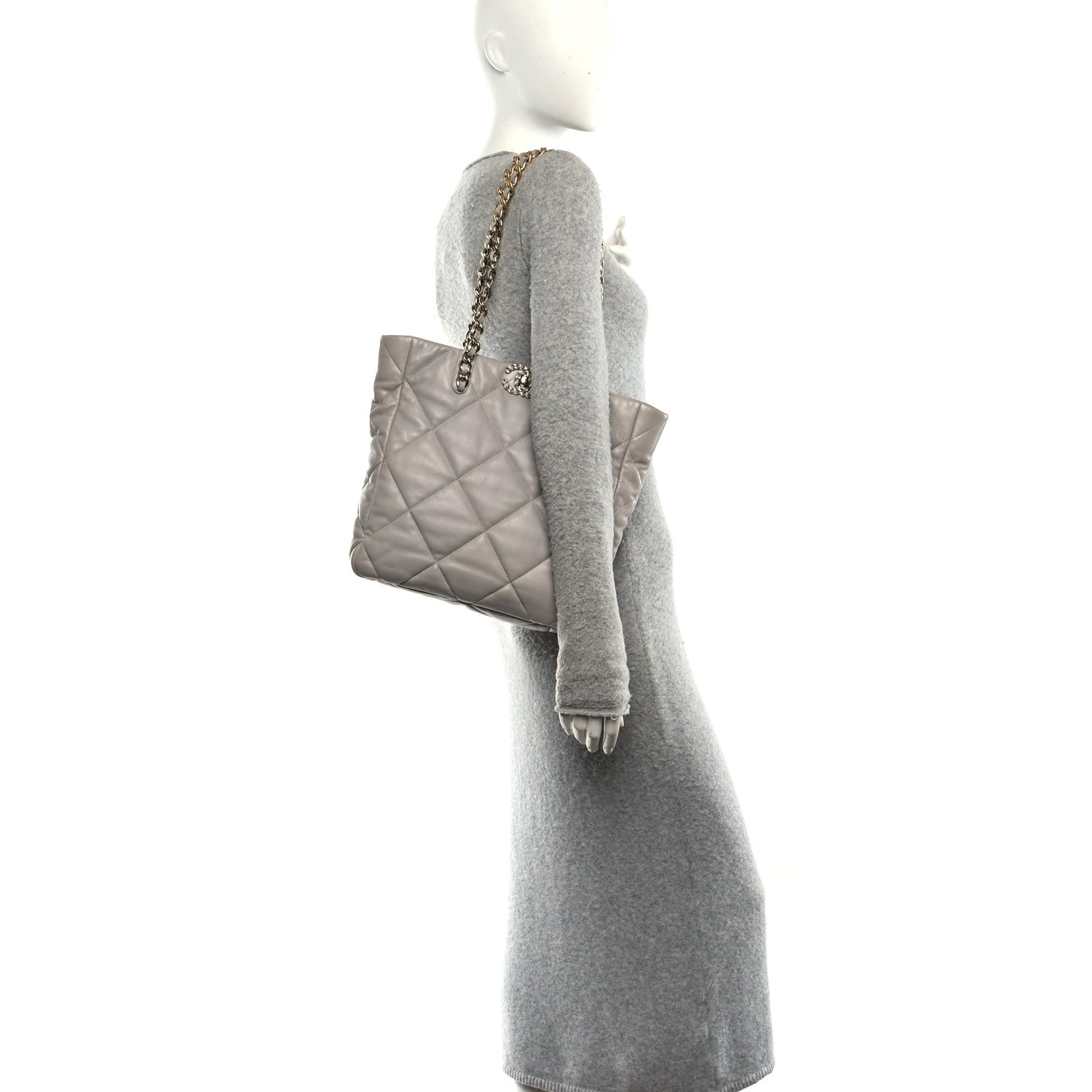 Lambskin Quilted CHNL 19 Shopping Bag Grey