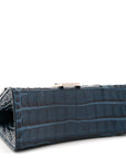 Shiny Calfskin Crocodile Embossed Hourglass Top Handle Bag XS Denim Blue