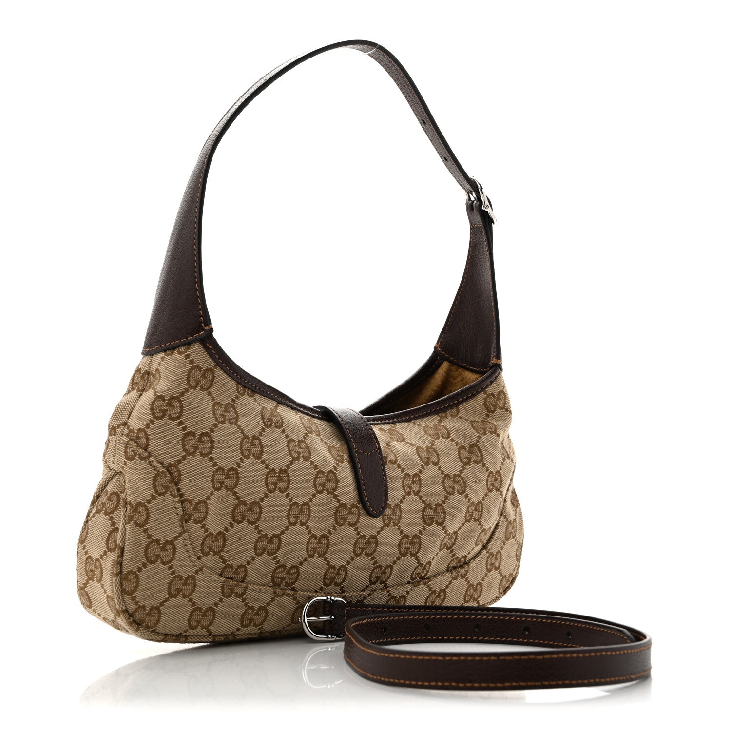 GG Supreme Grained Calfskin Medium Jackie Slim Shoulder Bag Sand Dark Brown