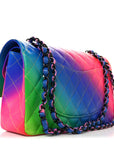 Calfskin Quilted Medium Rainbow Double Flap Multicolor