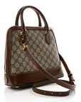 GG Supreme Monogram Azalea Calfskin Small Horsebit 1955 Top Handle Bag Beige Ebony Brown Sugar