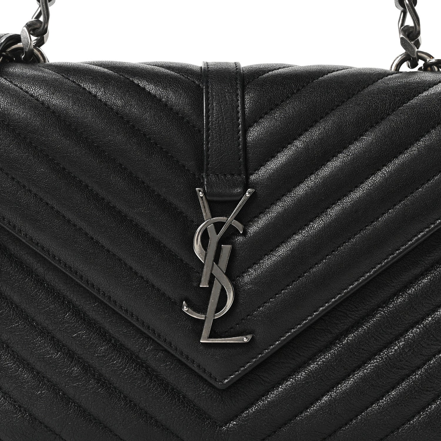 Sheepskin Matelasse Chevron Monogram Medium College Bag Black