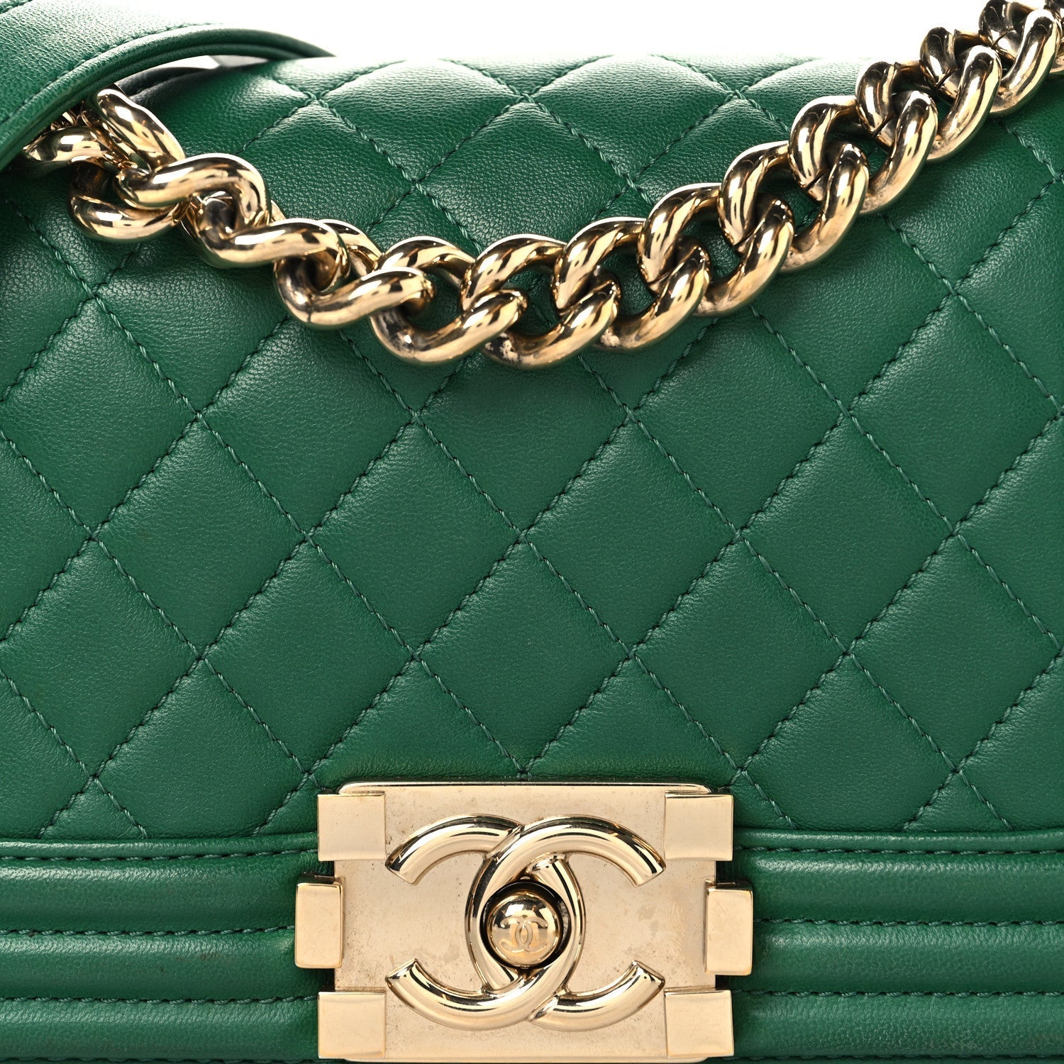 Lambskin Quilted Small Boy Flap Green