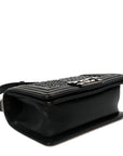 Lambskin Braided Woven Small Boy Flap Black