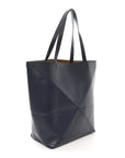 Shiny Calfskin Large Puzzle Fold Tote Abyss Blue