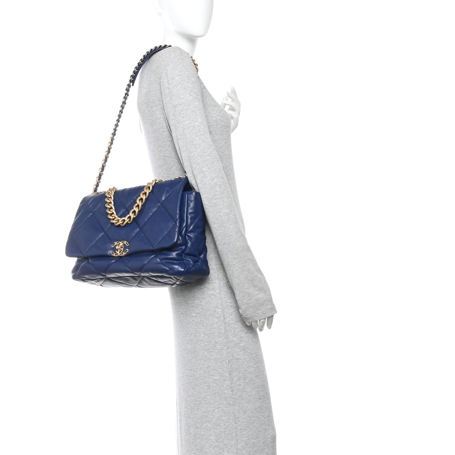 Goatskin Quilted Maxi CHNL 19 Flap Dark Blue