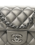 Metallic Lambskin Quilted Mini Rectangular Flap  Dark Grey