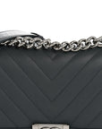 Calfskin Chevron Quilted New Medium Boy Flap Dark Navy Blue